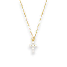 Load image into Gallery viewer, Cadena con mini cruz de perlas y acabado en oro 18k para bebé