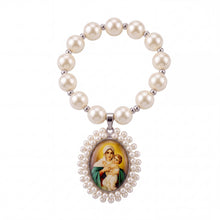 Cargar imagen en el visor de la galería, bendicion de hogar de la virgen de schoenstatt elaborado con perlas y medalla para colgar en la puerta.