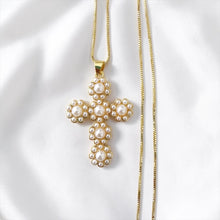 Load image into Gallery viewer, Cruz Floreada, Perlas y Oro 18k