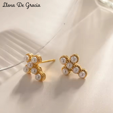 Load image into Gallery viewer, Aretes Cruz de Perlas Oro 14k