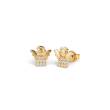 Load image into Gallery viewer, Aretes tipo stud Llena de Gracia en forma de angelito de vermeil de oro 18k con incrustaciones de mini cristales