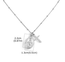Cargar imagen en el visor de la galería, Cadena Llena de Gracia de plata con medalla de la Virgen Milagrosa y dije de cruz con cristales brillantes