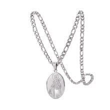 Cargar imagen en el visor de la galería, Cadena Llena de Gracia con dije ovalado de la Virgen del Carmen en plata y rodio, ideal para regalo religioso.