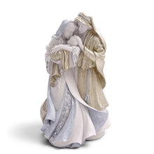 Cargar imagen en el visor de la galería, Llena de Gracia Sagrada Familia statue in ivory resin with gold and silver accents and handcrafted rhinestone details.