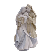 Load image into Gallery viewer, Figura de la Sagrada Familia Llena de Gracia en resina marfil pintada a mano con detalles de pedrería y tonos dorados