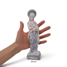 Load image into Gallery viewer, Figura de la Virgen de la Salud Lirio de Llena de Gracia en resina marfil con detalles florales azules pintados a mano
