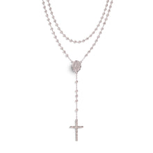 Cargar imagen en el visor de la galería, Llena de Gracia white gold laminated Catholic rosary with Virgin of Guadalupe charm and crucifix pendant