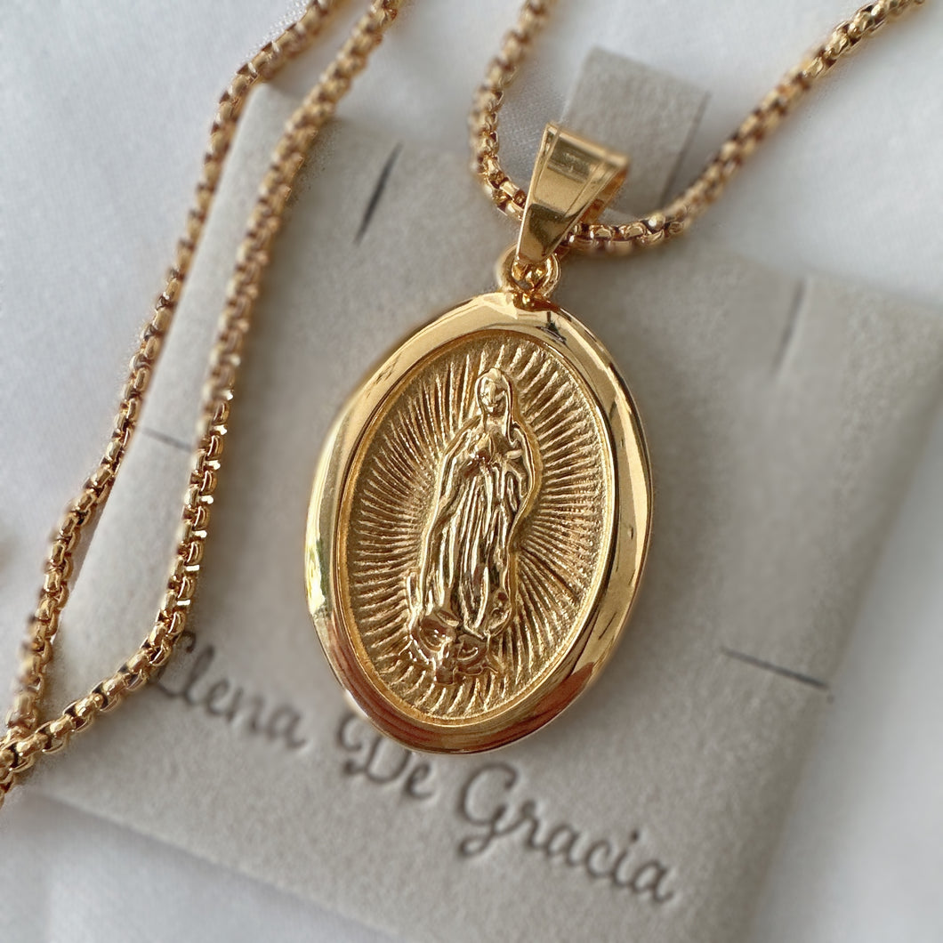 Cadena con medallón Guadalupano chapado Oro 14k