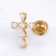 Cargar imagen en el visor de la galería, Pin Cruz Cristal, Oro 18k
