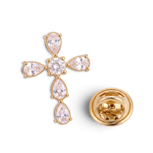 Cargar imagen en el visor de la galería, Pin de cruz con cristales y bisel con acabado en oro 18k, de Llena de Gracia
