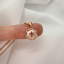 Cargar imagen en el visor de la galería, Cadena con mini cruz circular, Oro 14k
