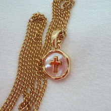Cargar imagen en el visor de la galería, Cadena con mini cruz circular, Oro 14k
