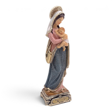 Load image into Gallery viewer, Figura de la Virgen de la Salud Llena de Gracia de 22 cm en resina pintada a mano con el Niño Jesús en brazos
