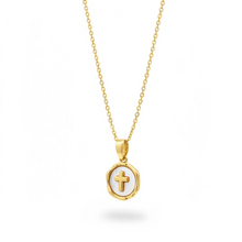Cargar imagen en el visor de la galería, Mini cruz circular, Oro 18k

