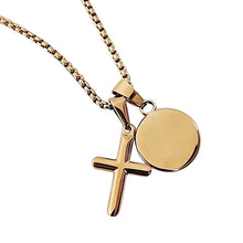 Cargar imagen en el visor de la galería, Collar Llena de Gracia con dije de cruz y medalla redonda en oro 18k, ideal para primera comunión.
