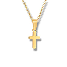 Cargar imagen en el visor de la galería, Collar Mi Primera Cruz de Llena de Gracia en plata 925 chapada en oro 18k con dije de cruz delicado para niños
