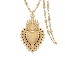 Cargar imagen en el visor de la galería, Collar Llena de Gracia con dije de Sagrado Corazón en acero bañado en oro con cristales y cadena de balines
