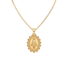 Cargar imagen en el visor de la galería, Collar Llena de Gracia con dije de Virgen de la Medalla Milagrosa en filigrana, laminado en oro 14k
