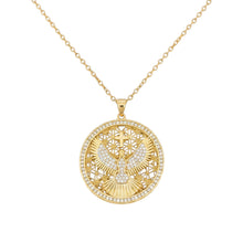 Cargar imagen en el visor de la galería, Collar Llena de Gracia con dije circular del Espíritu Santo bañado en oro con cristales brillantes
