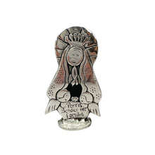 Cargar imagen en el visor de la galería, Llena De Gracia pewter Virgin of Guadalupe figurine with Porfis bendice mi familia inscription, 15cm tall
