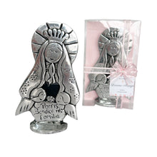 Cargar imagen en el visor de la galería, Llena De Gracia 15cm pewter Virgin of Guadalupe figurine with Porfis bendice mi familia engraving and gift box
