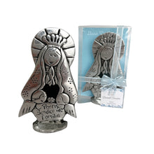 Cargar imagen en el visor de la galería, Llena De Gracia pewter Virgin of Guadalupe figurine with Porfis bendice mi familia inscription and gift box
