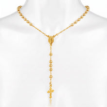 Load image into Gallery viewer, Collar rosario Llena de Gracia bañado en oro 18k con cuentas de 2 mm y dije de la Virgen de la Medalla Milagrosa.
