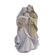Cargar imagen en el visor de la galería, Llena de Gracia ivory resin Holy Family statue with hand-painted gold accents and decorative crystal embellishments.
