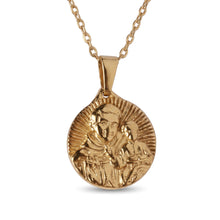 Cargar imagen en el visor de la galería, Llena de Gracia 18k gold pendant necklace featuring Saint Anthony of Padua holding the Christ Child
