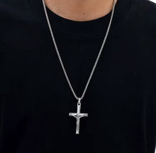 Load image into Gallery viewer, Llena de Gracia 925 sterling silver crucifix pendant on a 60cm chain, perfect for First Communion or Confirmation.
