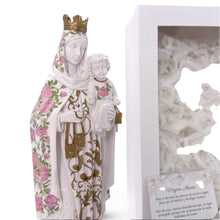 Cargar imagen en el visor de la galería, Figura de la Virgen del Carmen Llena de Gracia de 31 cm en resina marfil con detalles de rosas y niño Jesús
