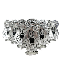 Cargar imagen en el visor de la galería, Llena de Gracia silver pewter Virgin of Guadalupe figurines with Porfis bendice mi familia inscription
